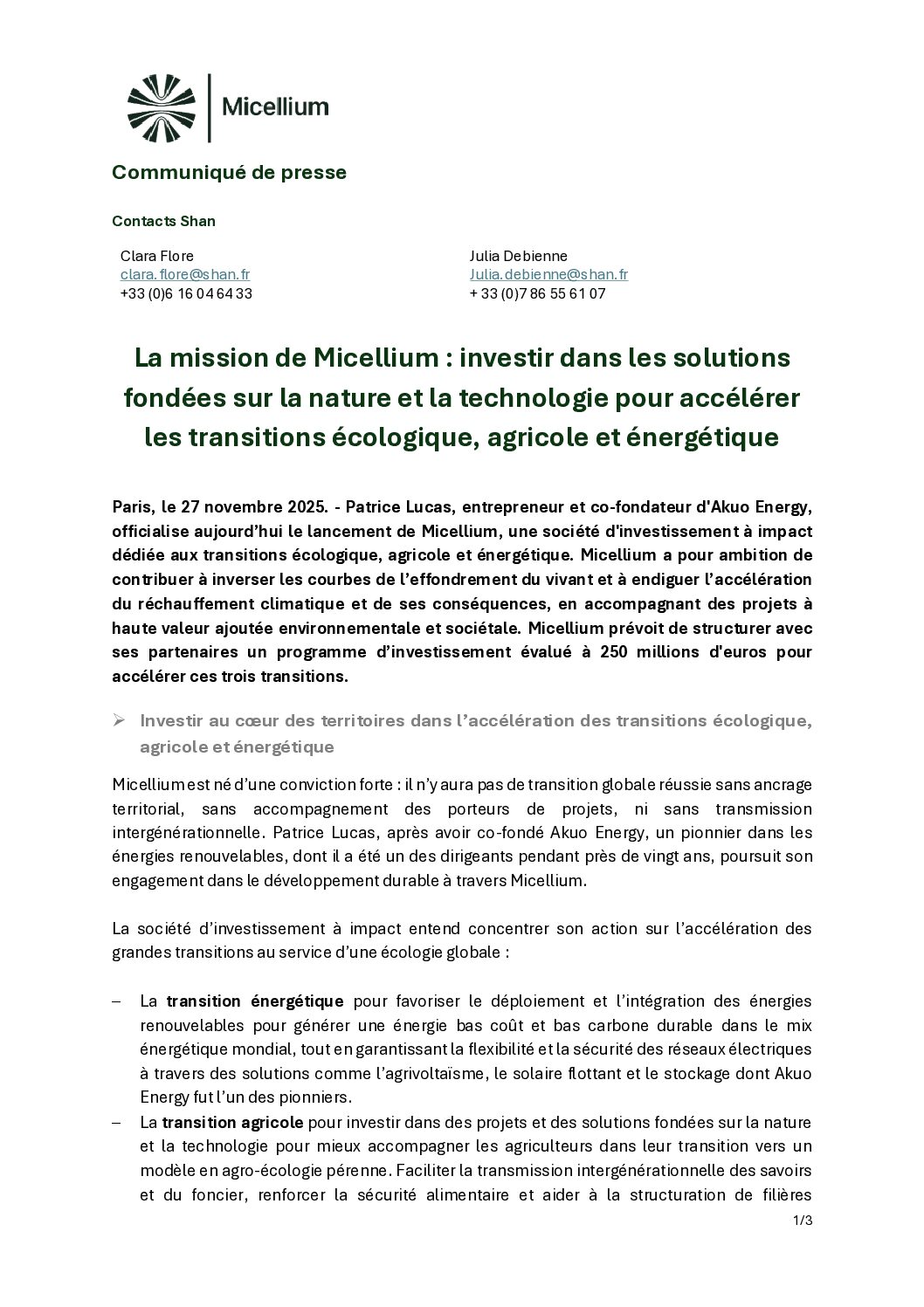 CP - Micellium, lancement 27112025